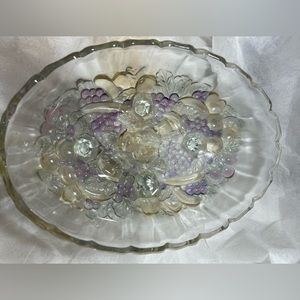 Antique Indiana Carnival Glass Clear Iridescent Large Oval Footed Fruit bowl